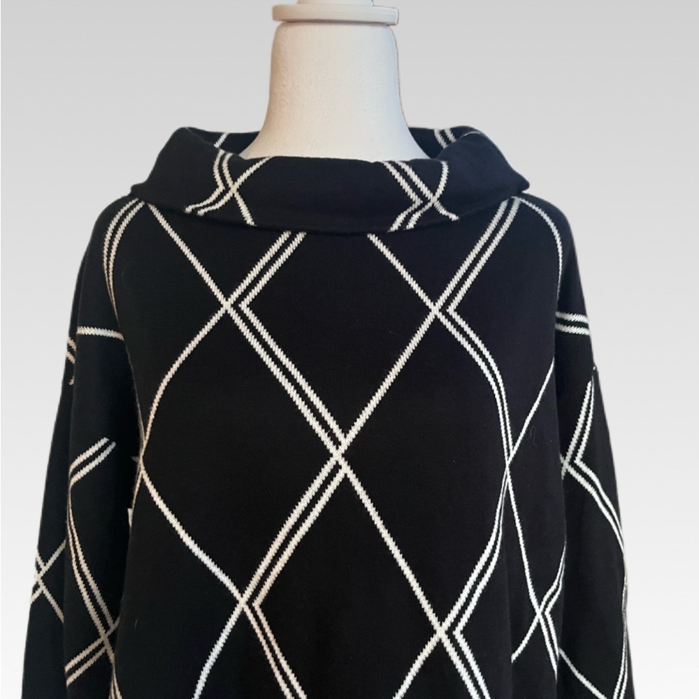 Chico's Black and White Grid Pattern Turtleneck S… - image 2